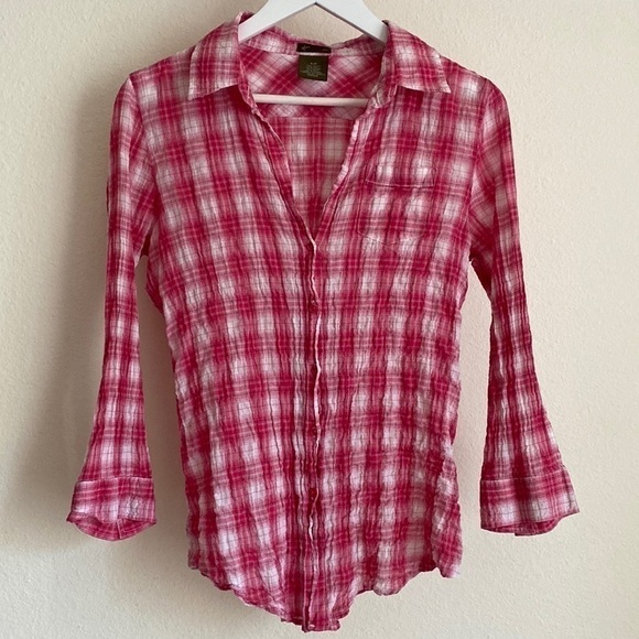 fei Tops - Anthropologie fei Pink Plaid Button Down Top S